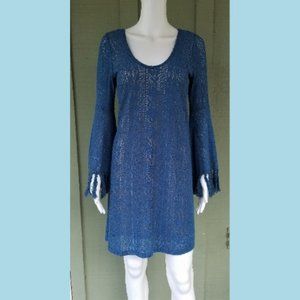 VAVA VOOM Joy Han Teal Knit Tassel Dress S